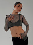Long sleeve top Mesh material with diamonte detail - delicate wear with care Slight stretch, unlined