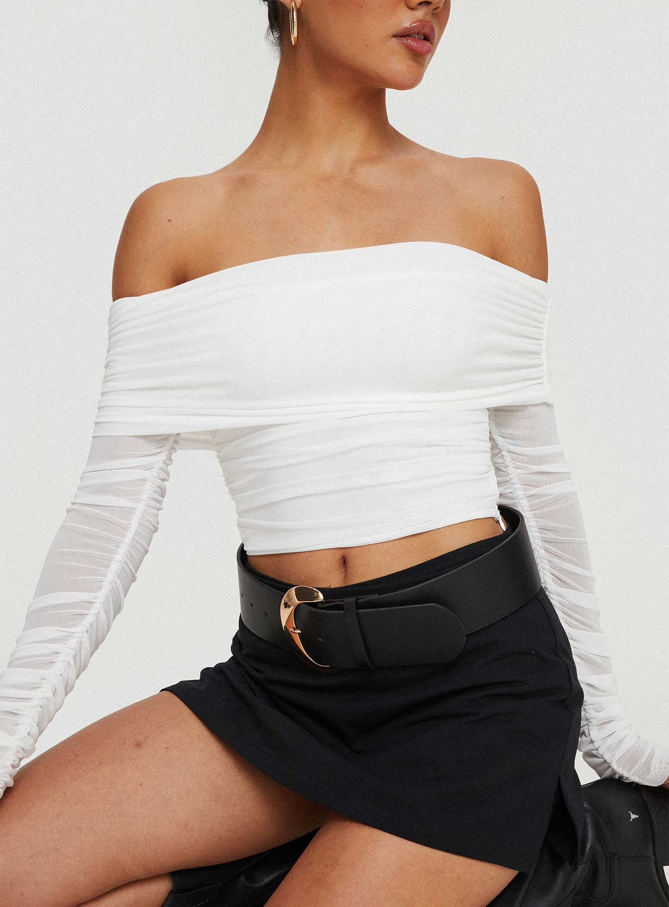 product Princess Polly Full Sleeves Asymmetric Neckline  Fairburn Off The Shoulder Top White