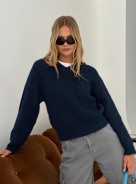 Zoelina Knit V Neck Sweater Navy