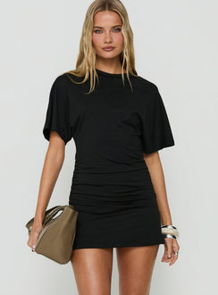 Hunni Ruched Shirt Mini Dress Black