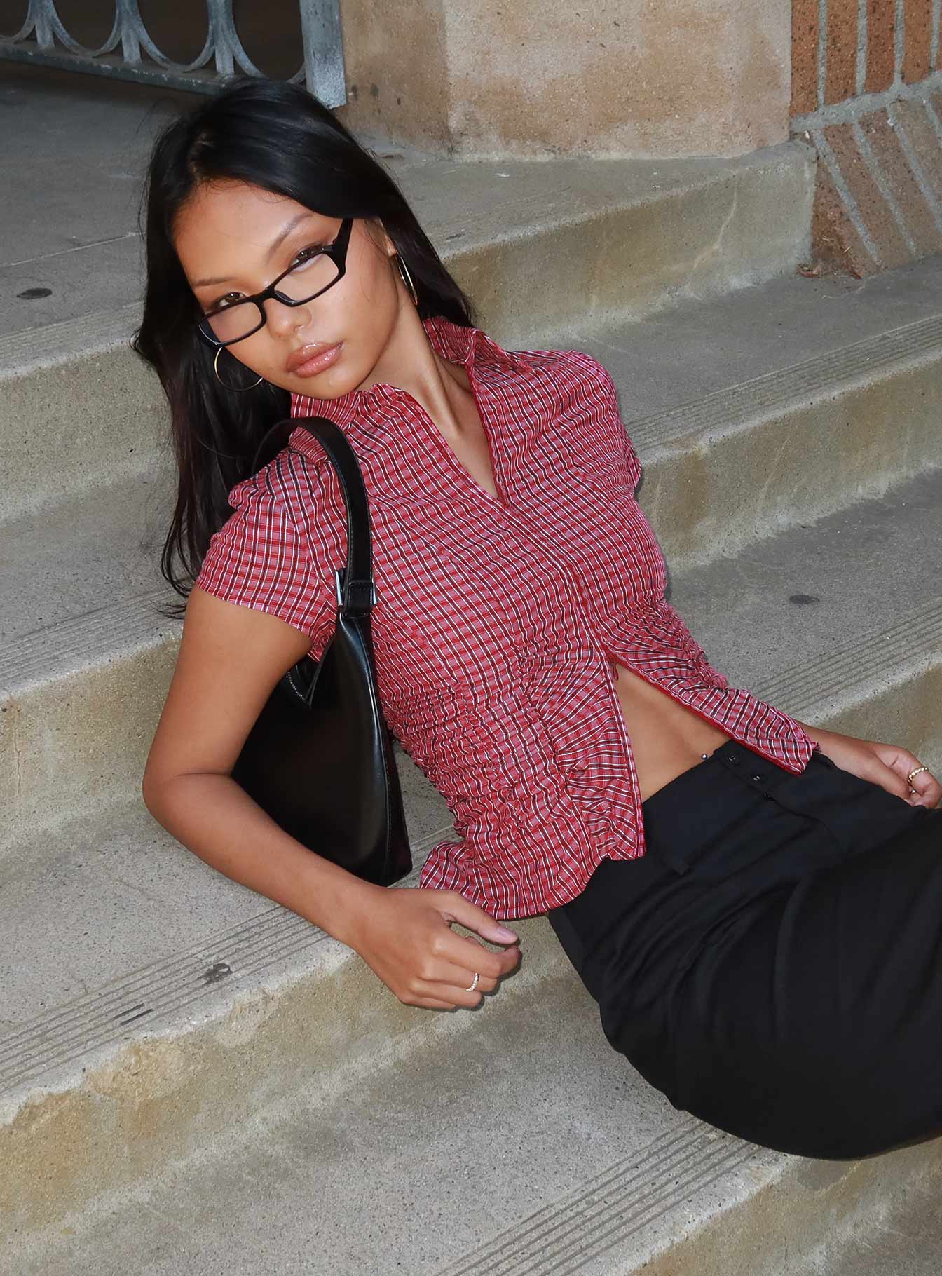 Meryn Ruched Top Red Check