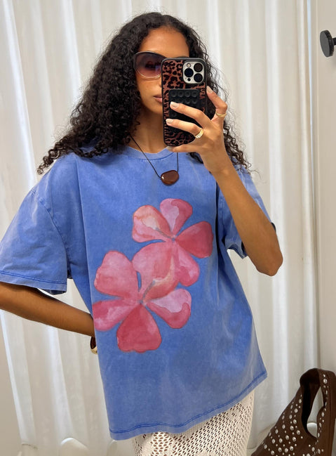 Watercolour Daydream Oversized Graphic Tee Washed Blue