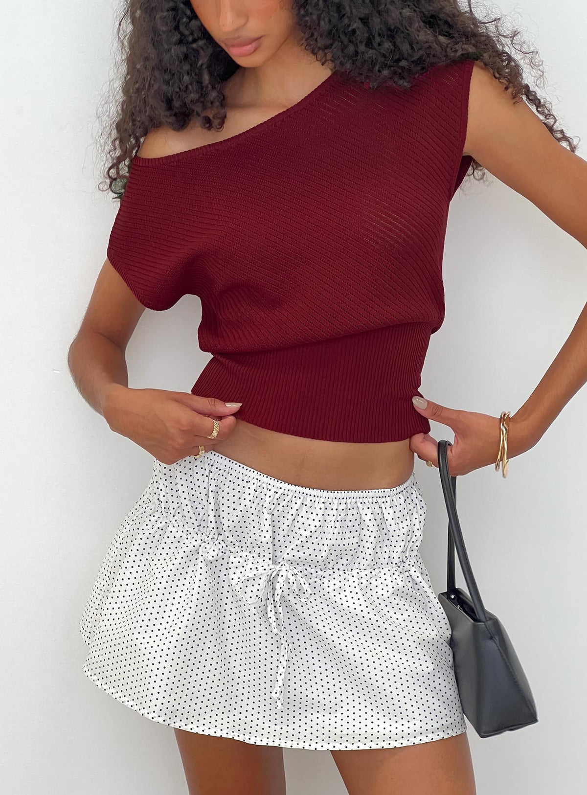 Princess Polly Lower Impact Cloud Tempo Boat Neck Cinched Knit Top Wine