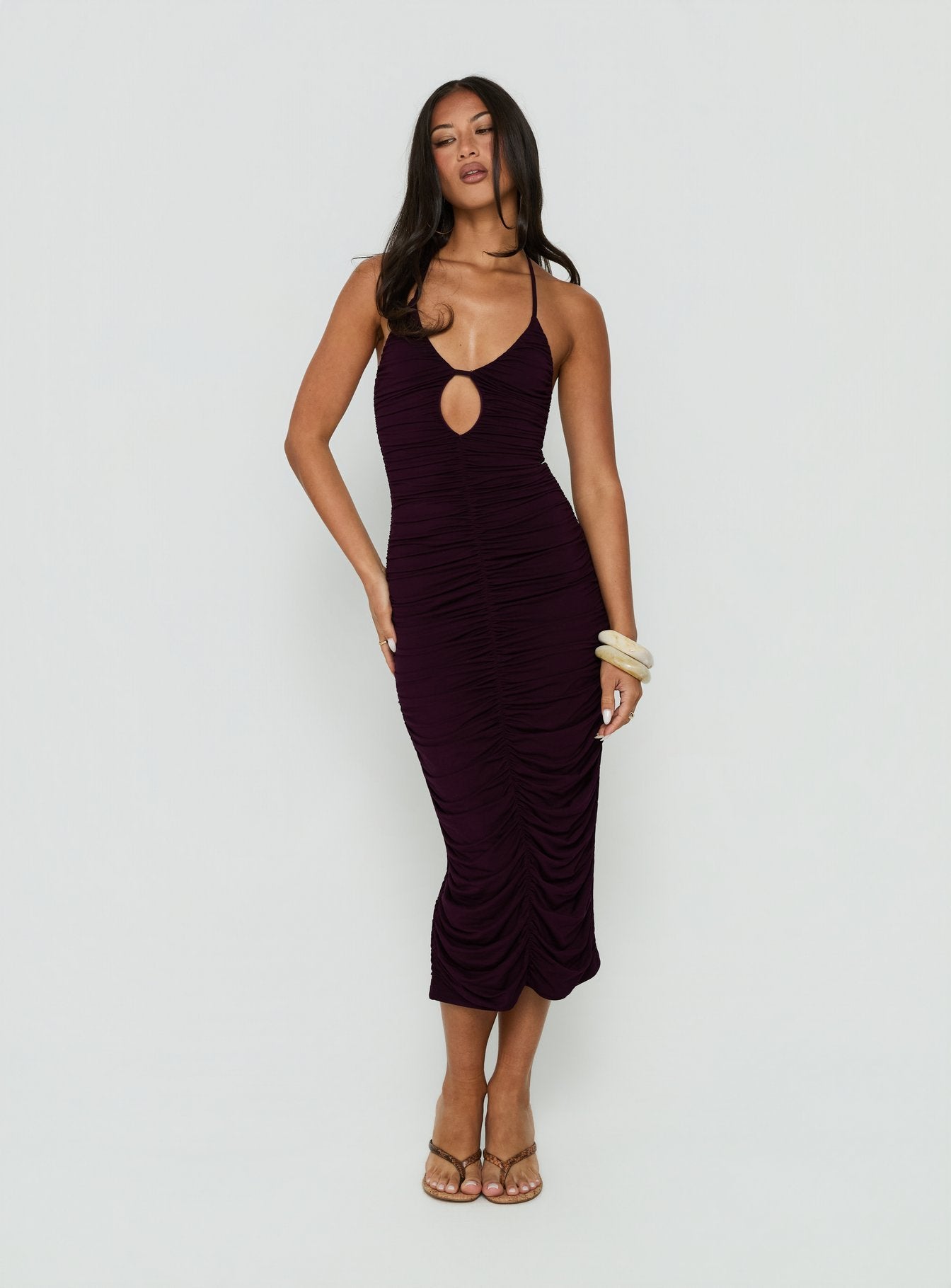 Gracie Halter Neck Midi Dress Plum