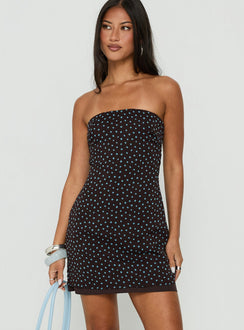 Isabettie Strapless Mini Dress Brown / Blue Polka Dot