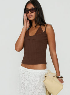 Odena Layered Sequin Cami Top Chocolate