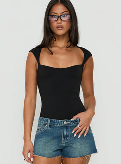 Fabienna Scoop Neck Cap Sleeve Bodysuit Black
