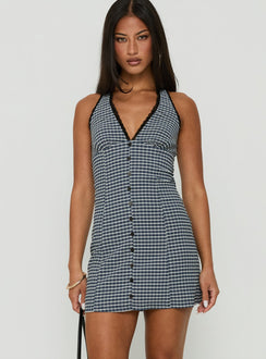 Fabrizia Halter Lace Trim Mini Dress Navy Check
