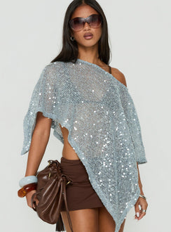 Grotto Asymmetrical Boat Neck Poncho Blue Sparkle