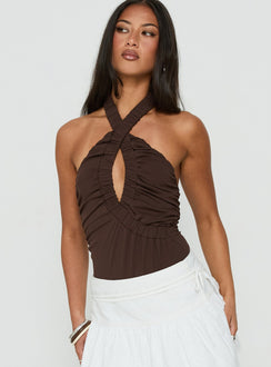 Pettra Halter Neck Bodysuit Brown