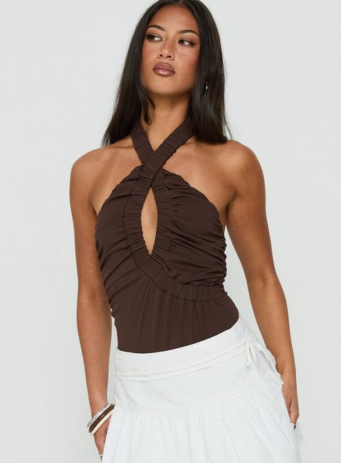 Pettra Halter Neck Bodysuit Brown