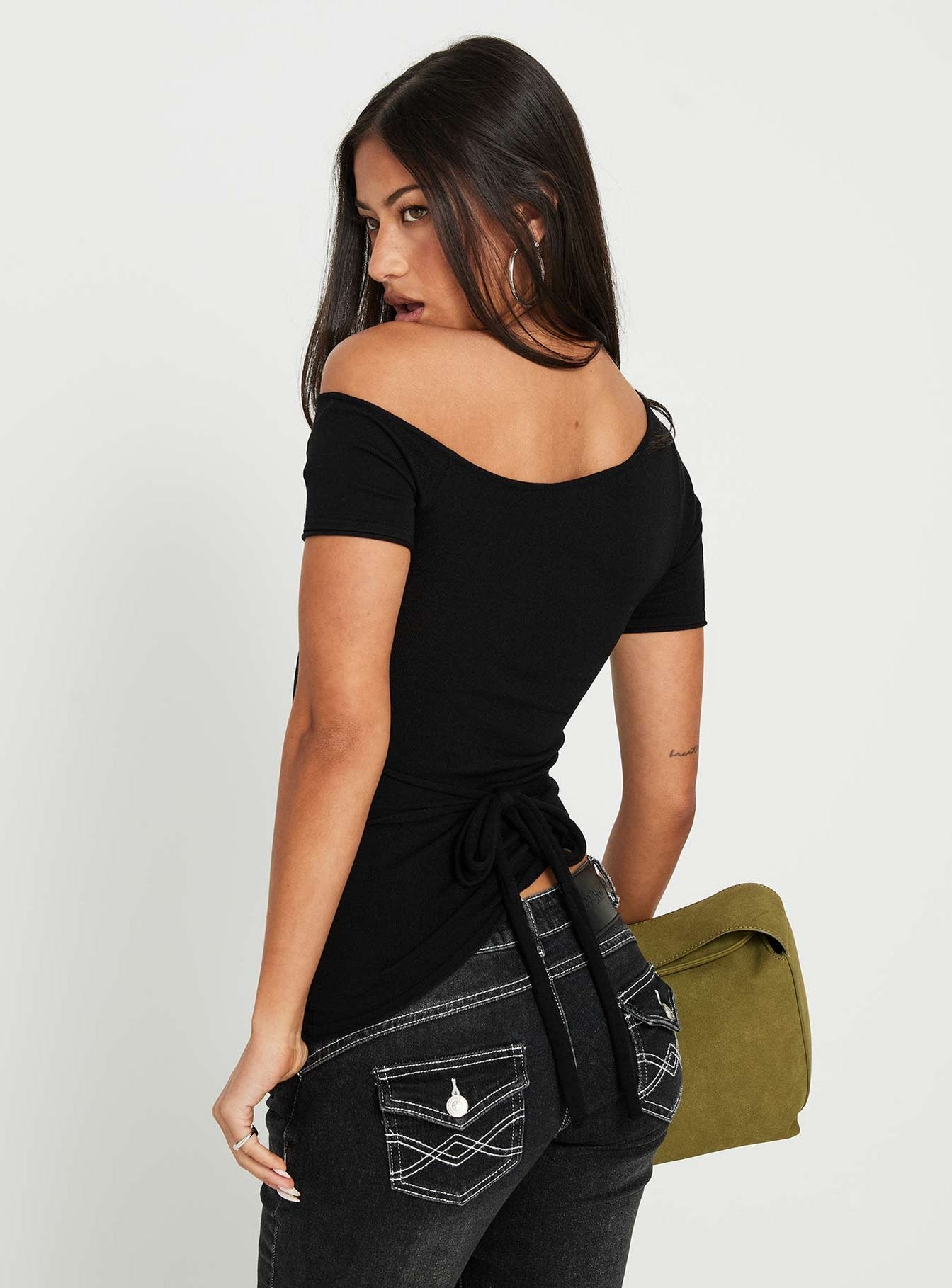 Kastor One Shoulder Short Sleeve Top Black