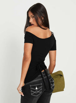 Kastor One Shoulder Short Sleeve Top Black
