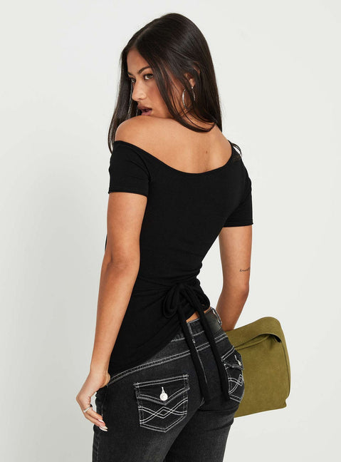 Kastor One Shoulder Short Sleeve Top Black