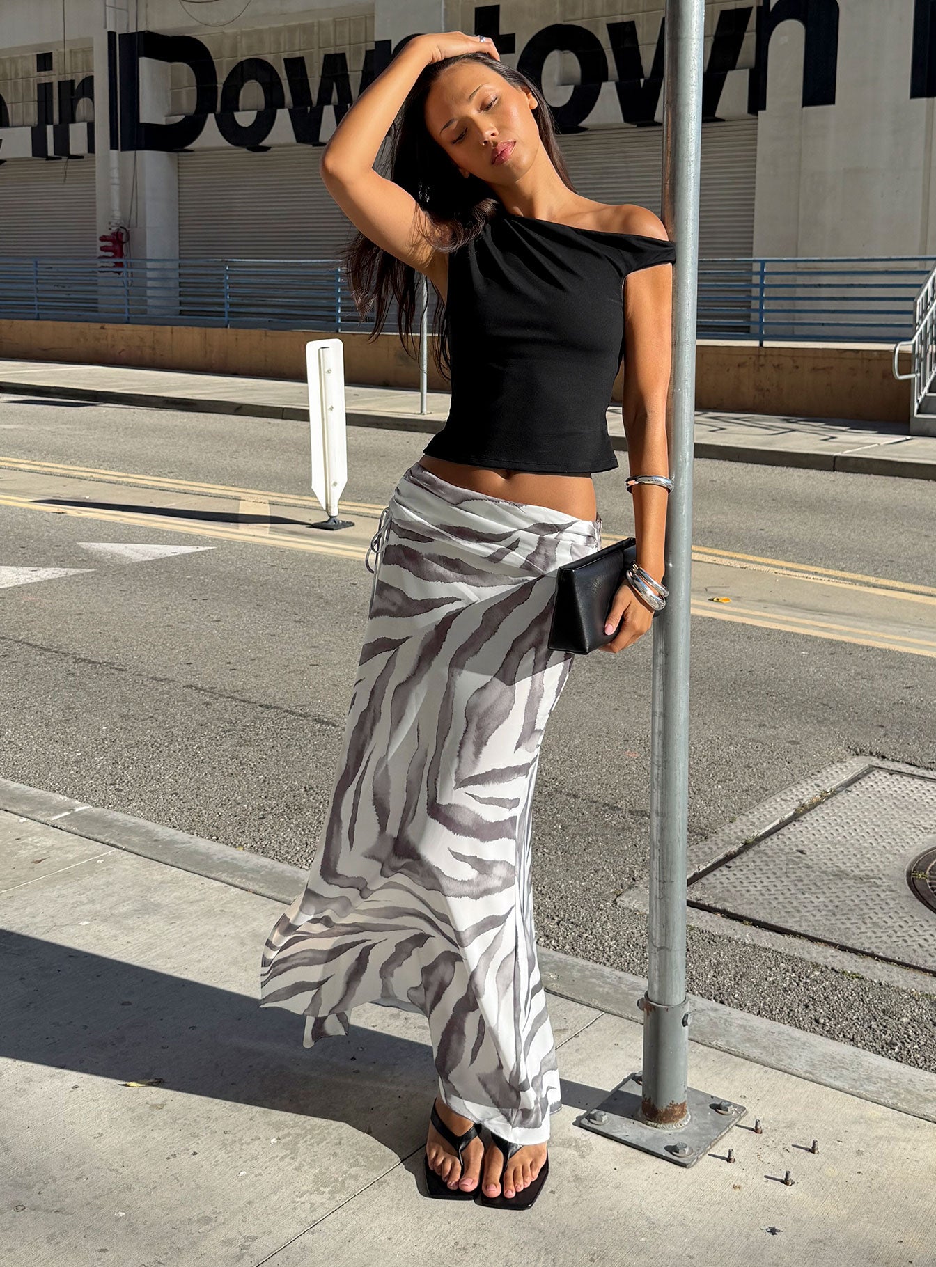 Kiden Split Maxi Skirt Zebra | Princess Polly
