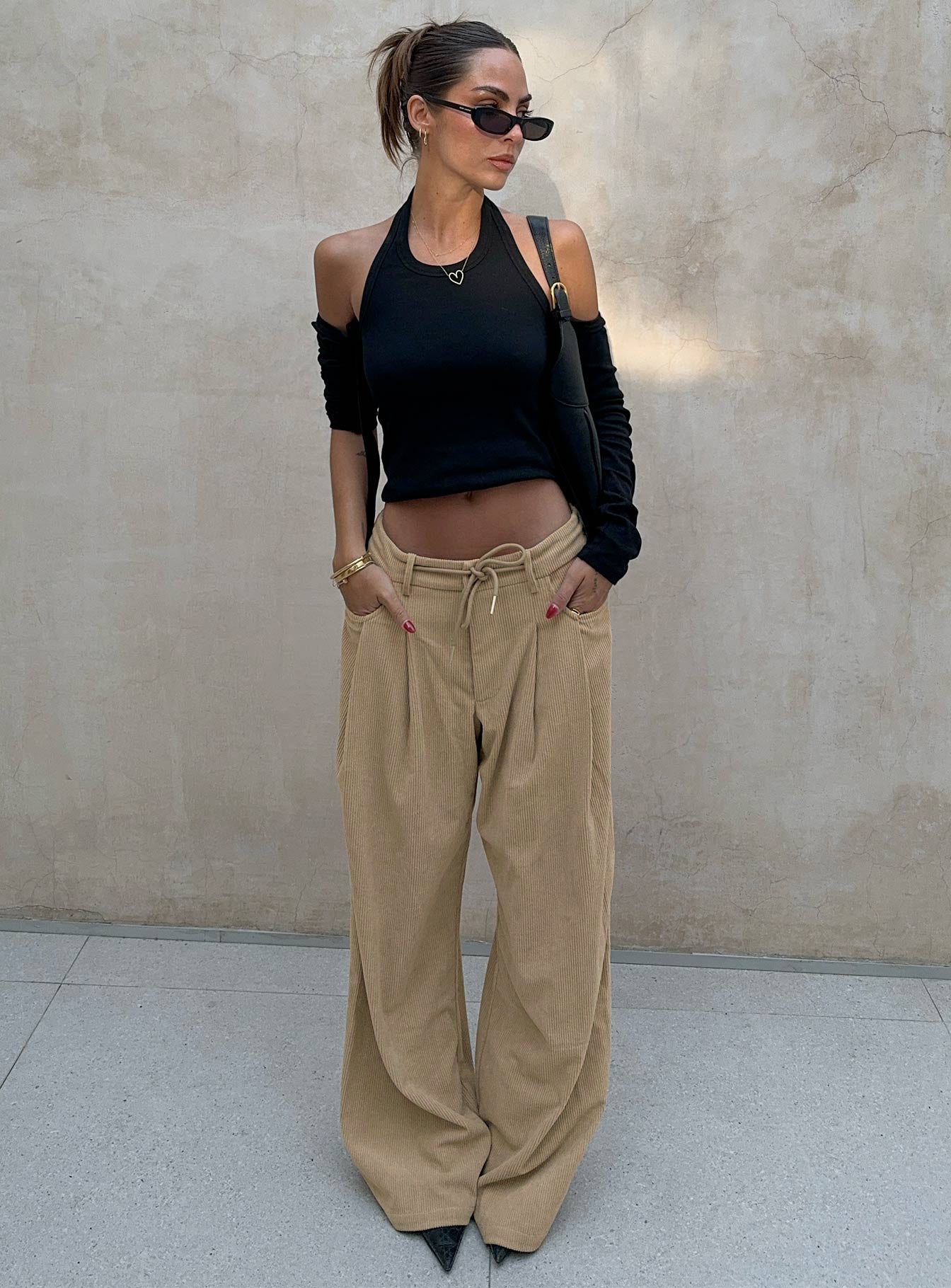 Slouched tie up pant latte