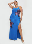 front view of model wearing Princess Polly Bespoke Maxi Dress Blue Curve Scoop Neck 