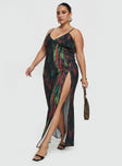 back view of model wearing Princess Polly Feather Maxi Dress Multi Curve Plunger 