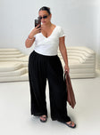 front view of model wearing Princess Polly Louis Linen Blend Pants Black Curve High Waisted Pants 