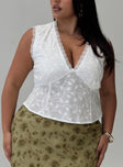 front view of model wearing Princess Polly Gimmie Top White Curve Sleeveless Plunger 