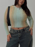 front view of model wearing Princess Polly Cardenas Long Sleeve Top Green Curve Full Sleeves Crew Neck 