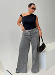 front view of model wearing Princess Polly Wolfie High Rise Wide Leg Slouchy Jeans Steel Curve High Waisted 