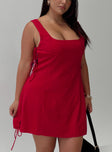 front view of model wearing Princess Polly Play It Again Mini Dress Red Curve Square Neck 