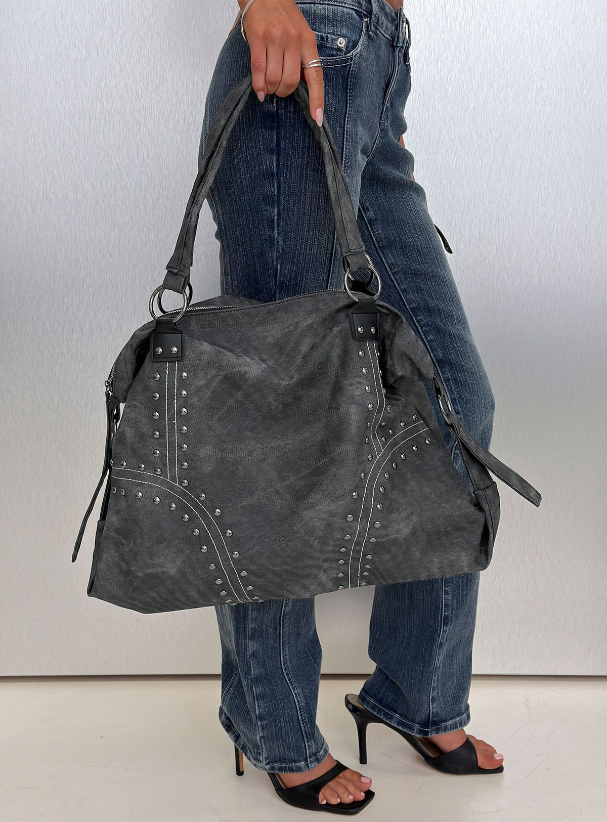 Brittin Stud Detail Shoulder Bag Black