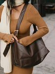 Brown Faux leather shoulder bag Adjustable shoulder strap, gold-toned hardware, zip fastening