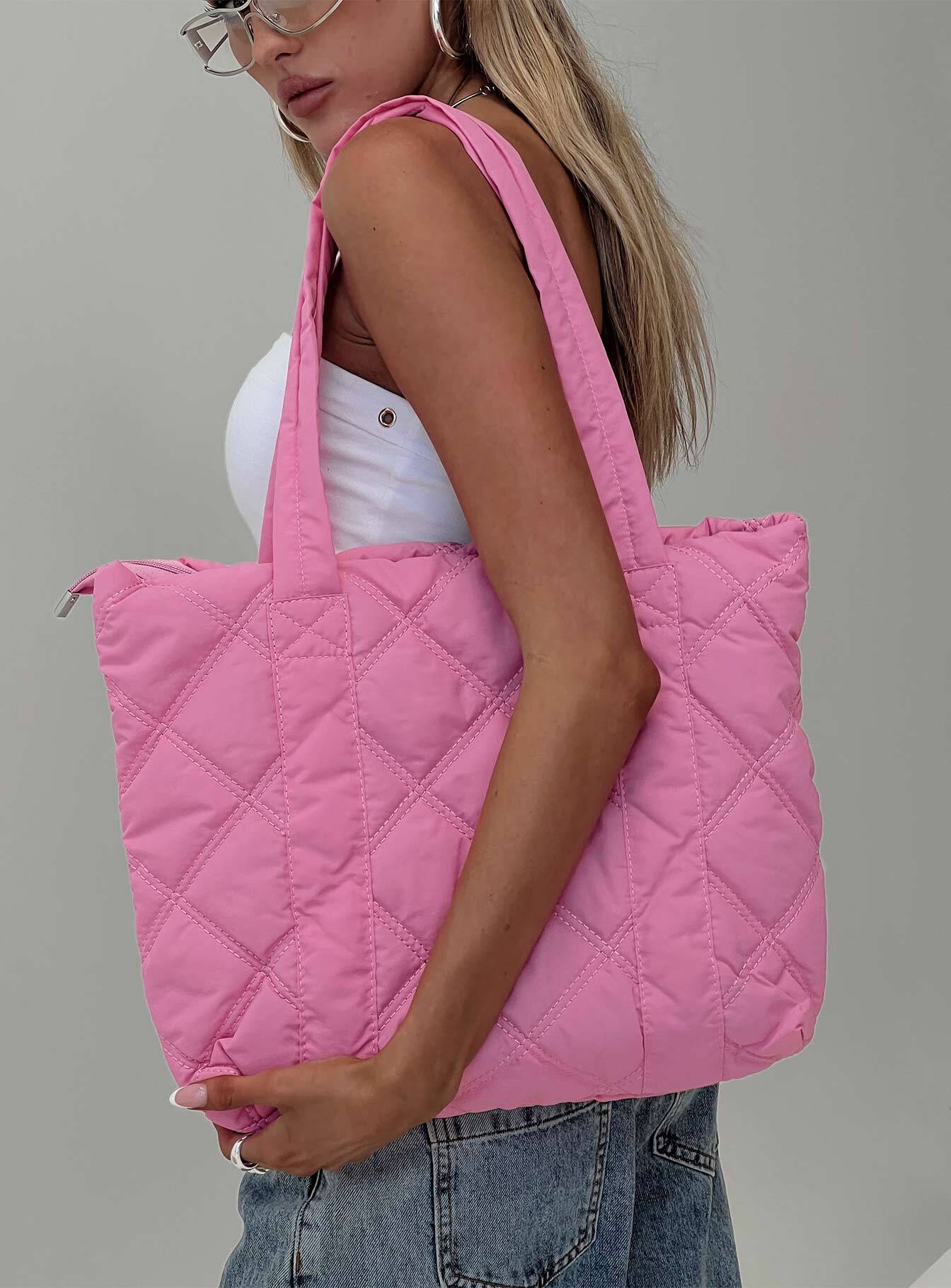 Jovie nylon quilted tote pink