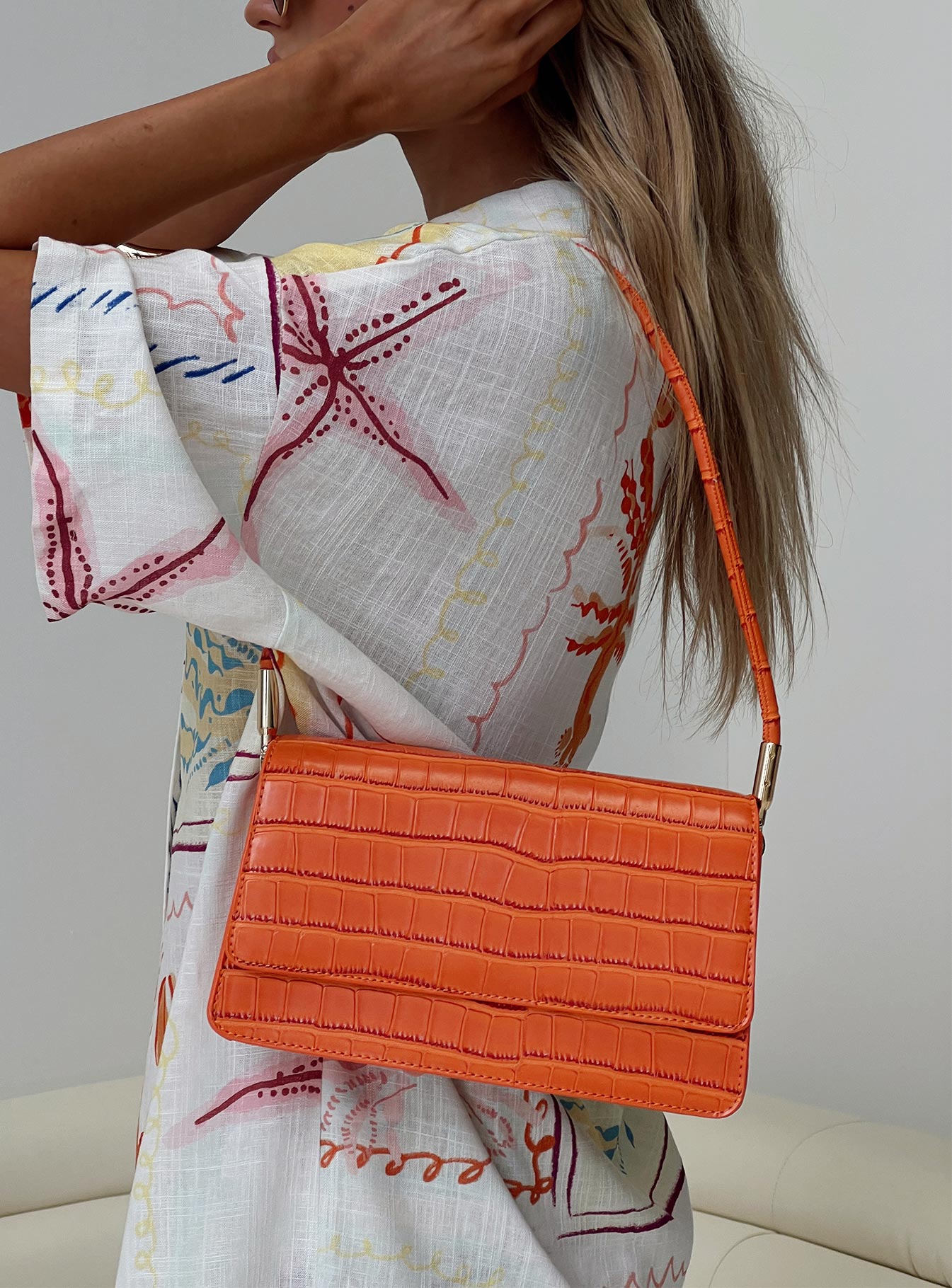 Moshe croc shoulder bag orange