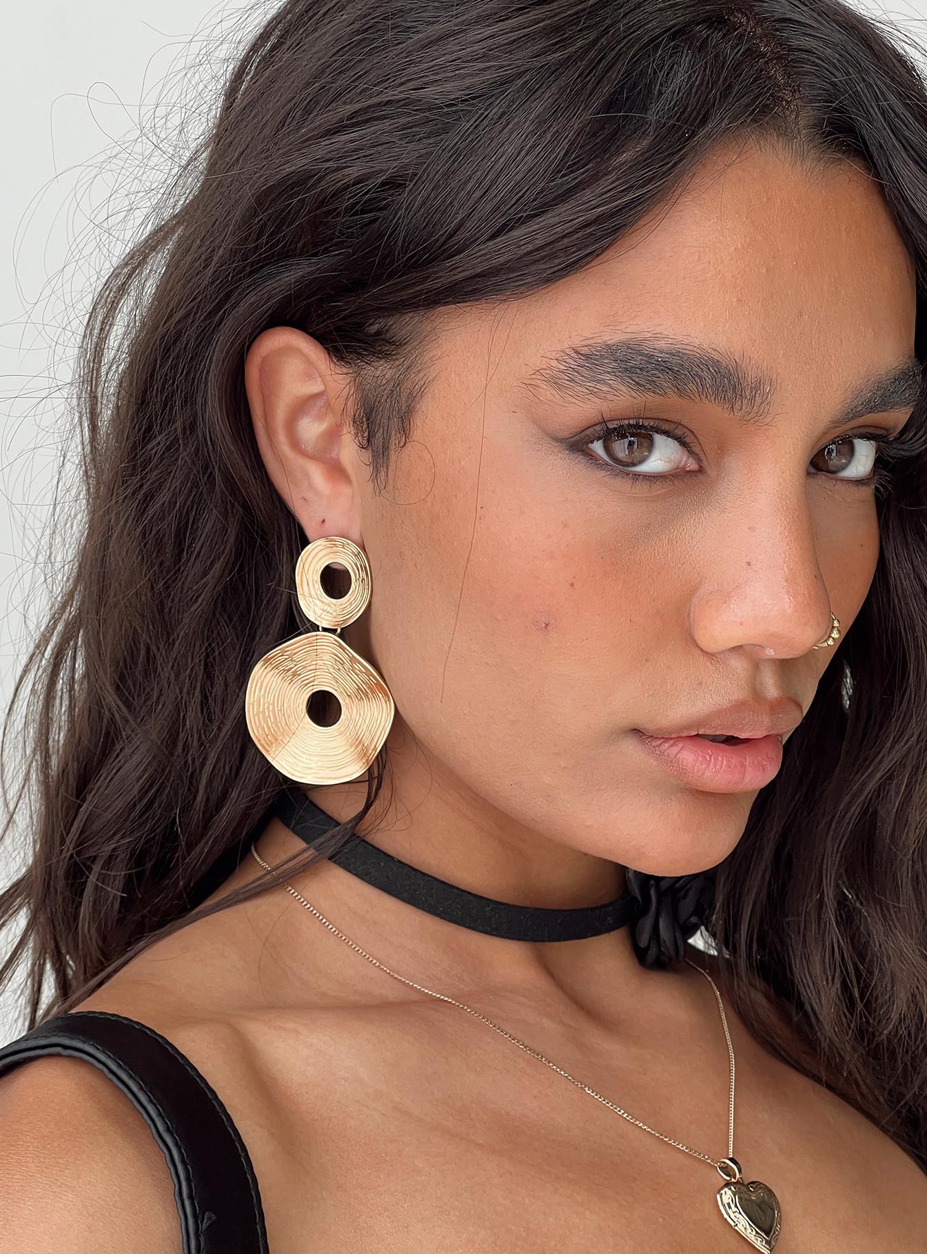 Gold Gold-toned earrings Large pendant style, stud fastening