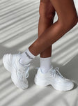 Sneakers Chunky style, platform base, padded footbed, mesh upper, pull tab at back  Lace-up fastening