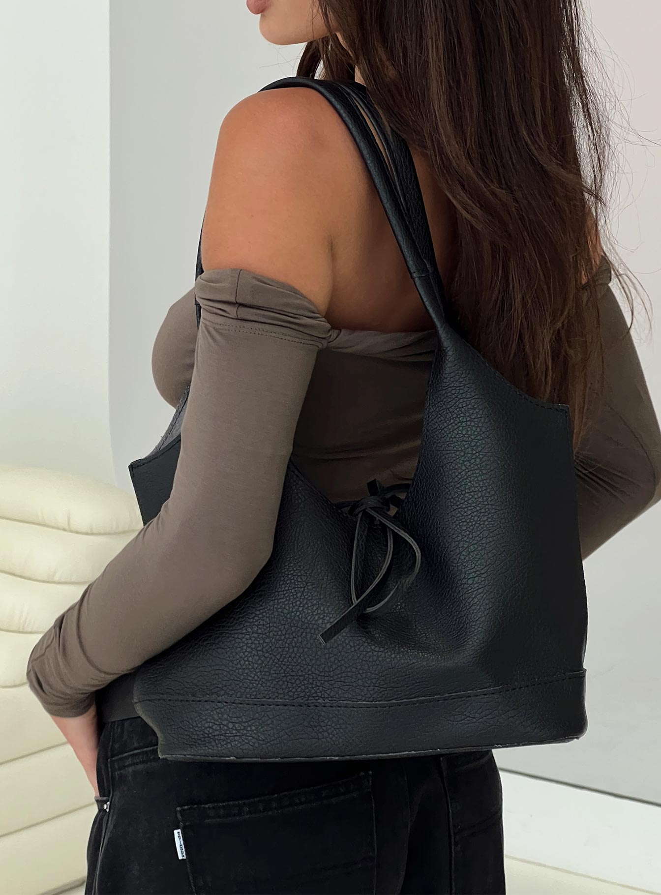 Nonstop Bow Detail Shoulder Bag Black | Princess Polly