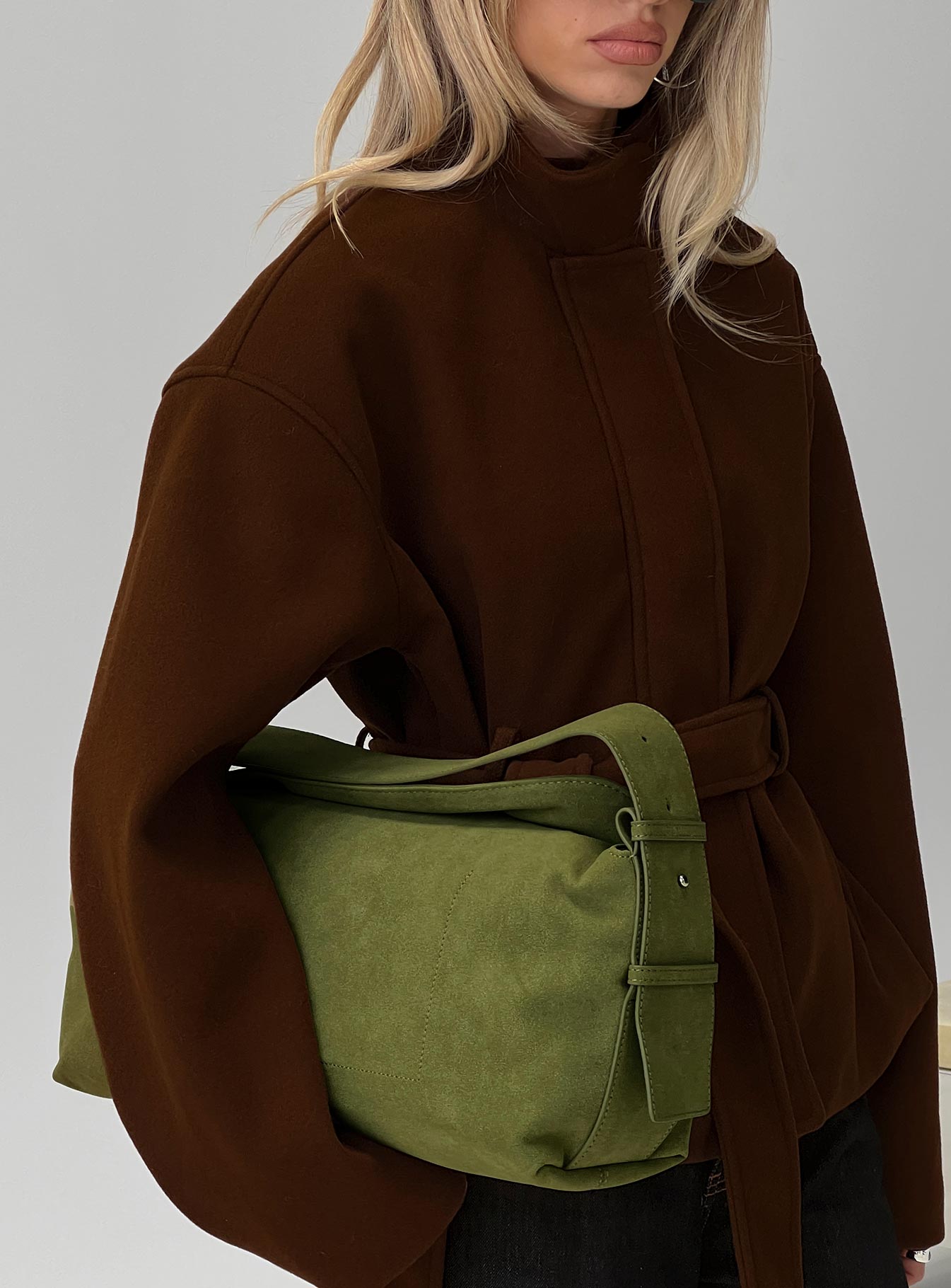 Seraphia Faux Suede Shoulder Bag Green | Princess Polly
