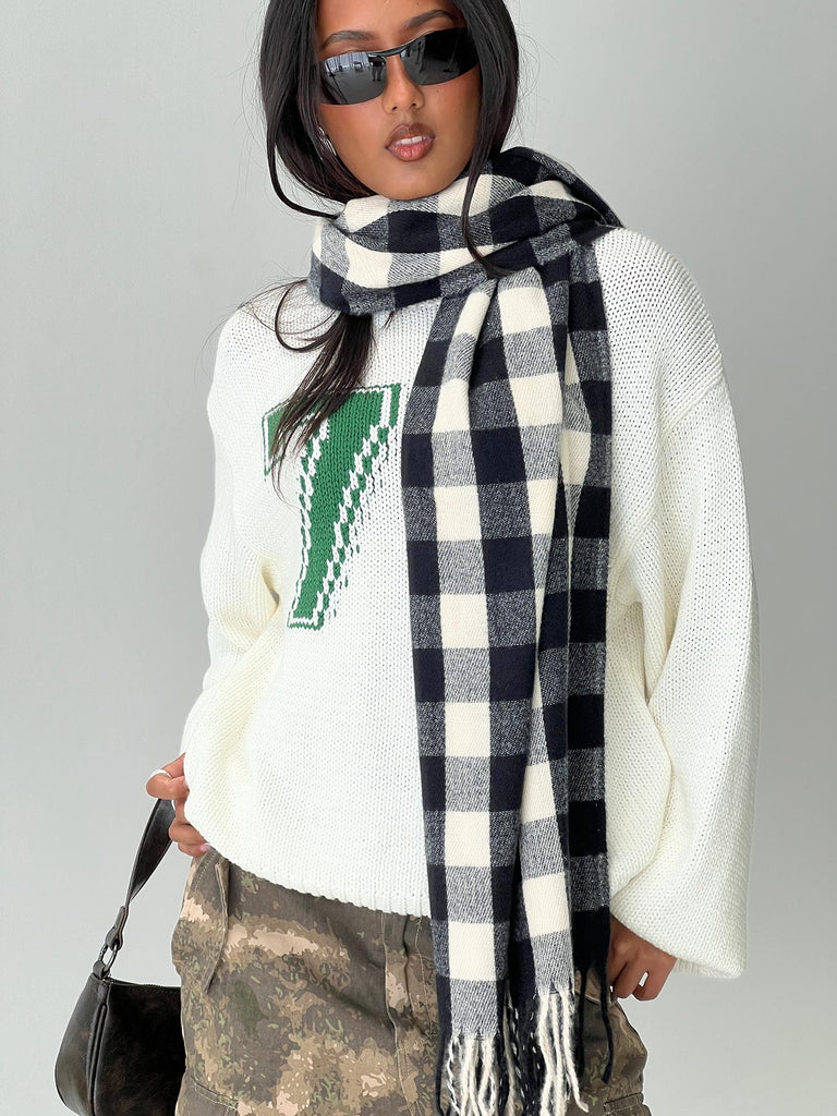 Closed Eyes Scarf Black / White Check | Princess Polly