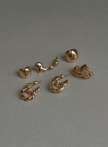 Gold toned earring pack Four pairs &amp; two separate styles, stud fastening