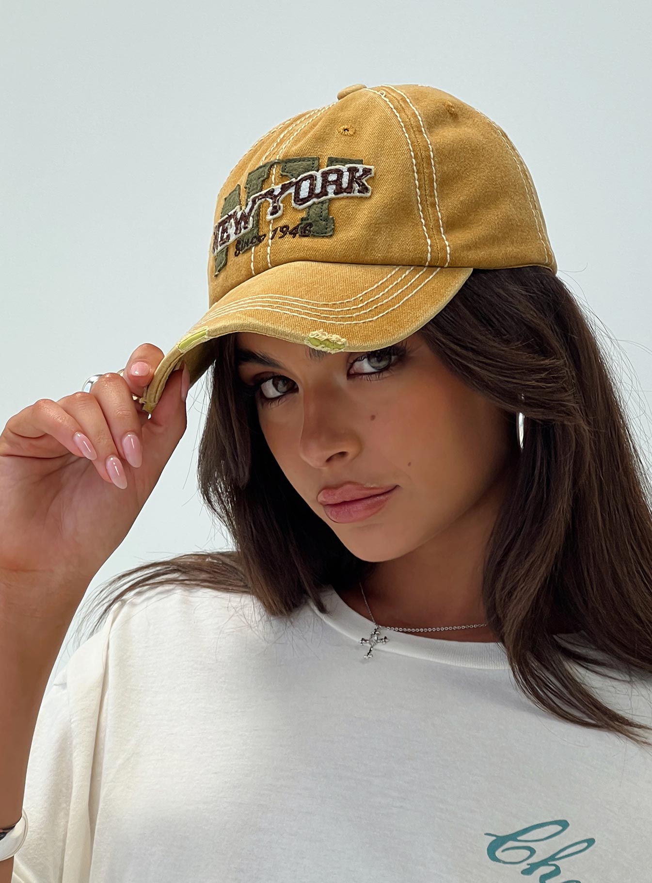 Dad cap Graphic print, distressed detail, adjustable strap at back