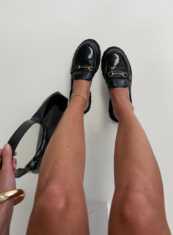 Faux leather mule loafers Rounded toe, gold-toned snaffle detail, treaded sole, padded footbed