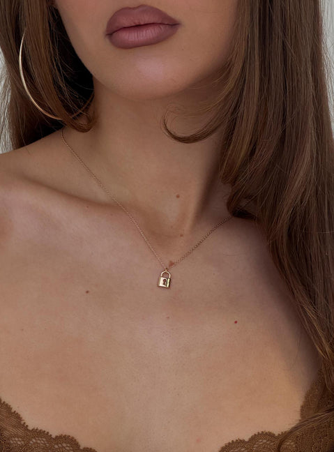 Mallary Lock Pendant Necklace Gold
