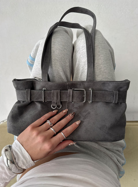 Views Of Capri Faux Suede Buckle Shoulder Bag Charcoal