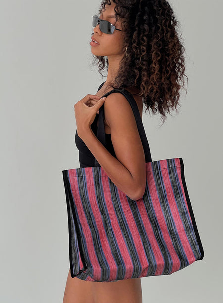 Tote bag Striped print, flat base, fixed strap, button fastening