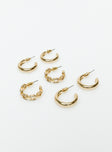 Earrings Pack of three pairs Gold toned Hoop design Stud fastening