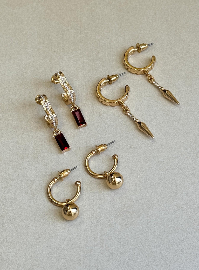 Red Corvette Earring Pack Gold