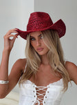 Straw cowboy hat Moulded brim, beaded detail