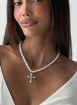 Pearl necklace Silver-toned cross charm, lobster clasp fastening Princess Polly Lower Impact