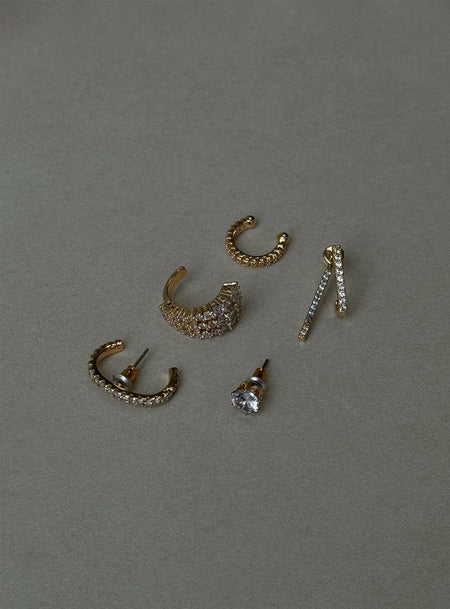 Five piece earring pack Gold-toned, diamonte detail, stud & clasp fastening