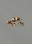 Gold-toned earring pack Diamante & pearl details, stud fastening