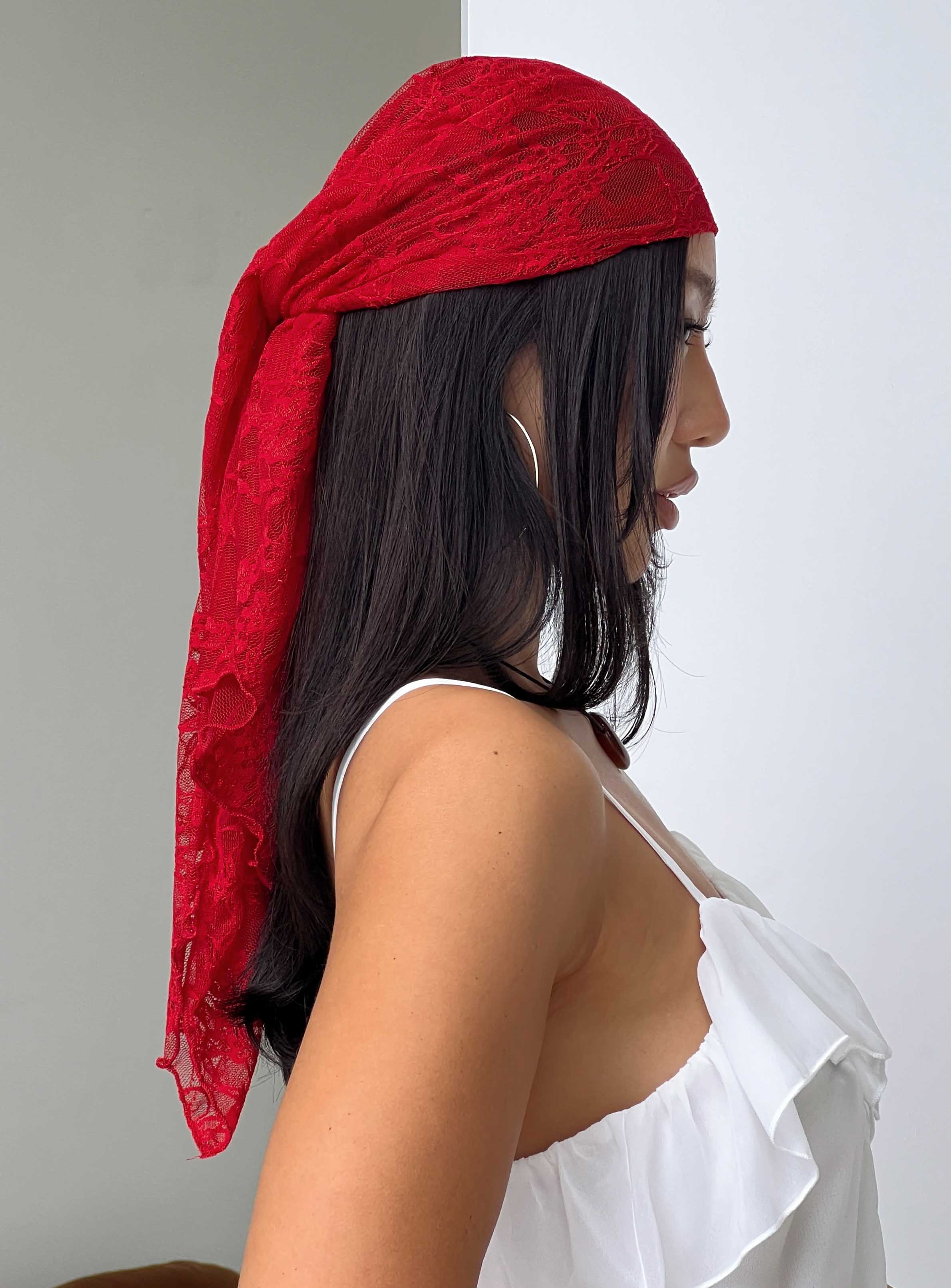 Nellie Hair Scarf Red Lace | Princess Polly