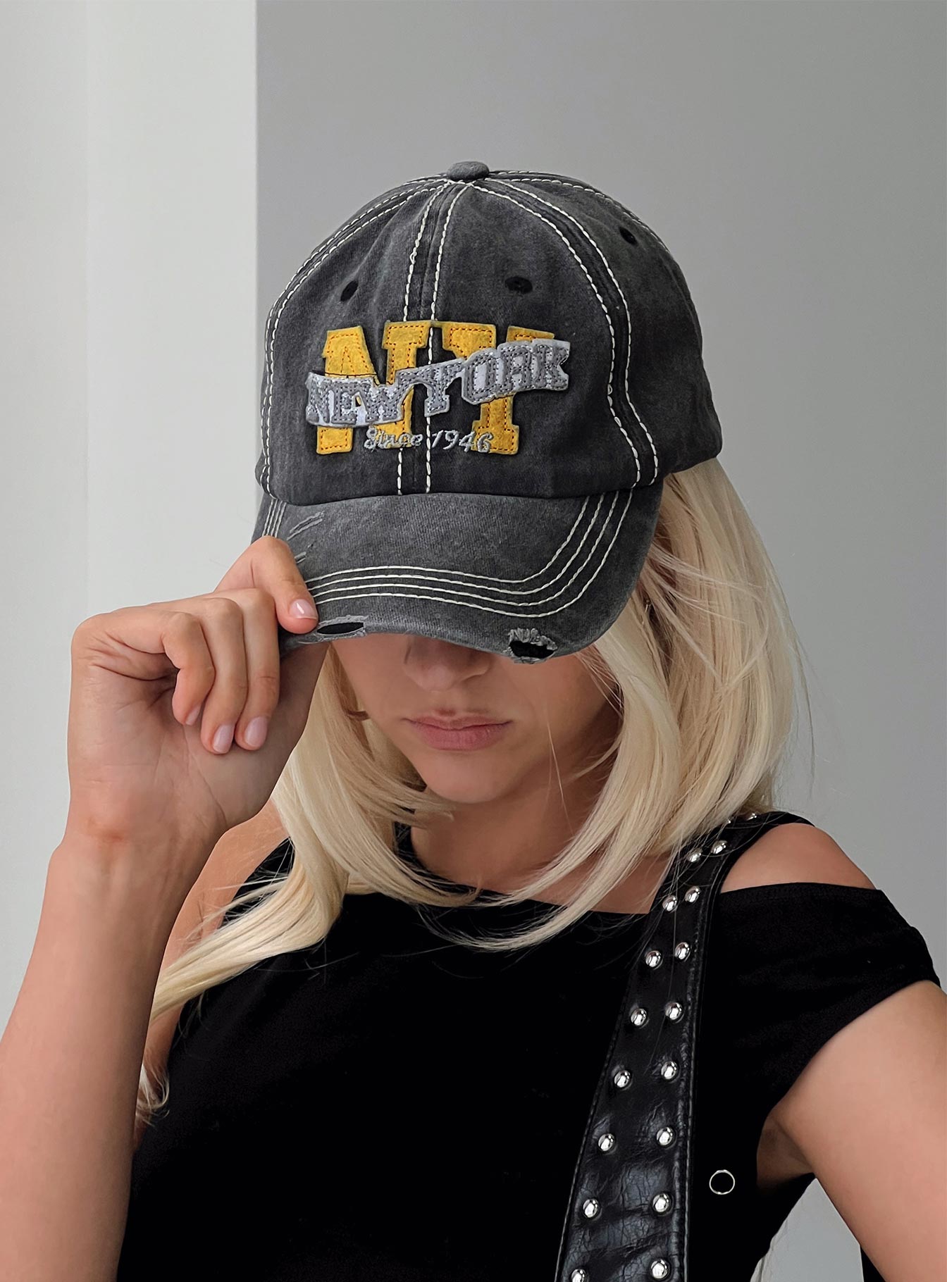 Back To Back Distressed Cap Black